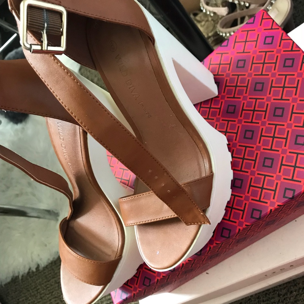 Brown and white heel